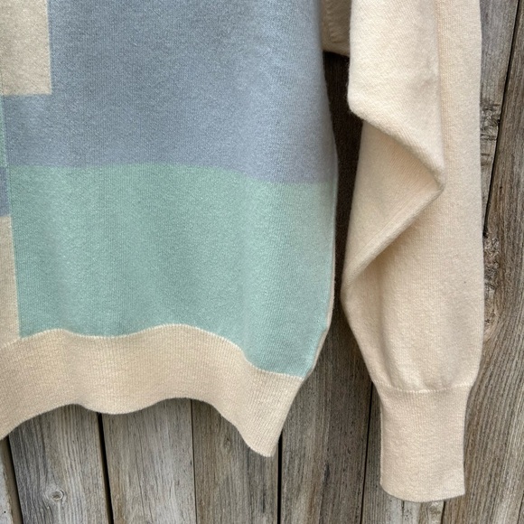 Barrie W. Bill LTD Vintage Color Block Sweater Lambswool Cream Blue M - Picture 6 of 14
